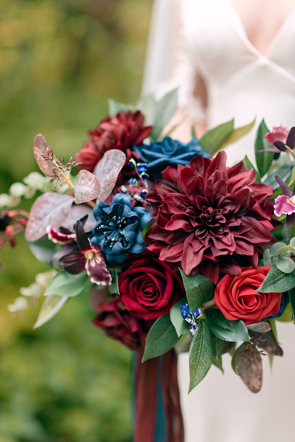 Burgundy and Navy Bridal Bouquet - Free-Form Design
