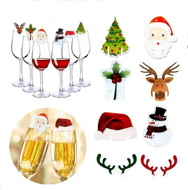 80pcs Christmas Wine Glass Charms Markers Wine Cup Card Decoration Santa Claus Moose etc Design for Christmas Wood Drink Glass Identifiers Holiday Bar Party Decorations Accessorie