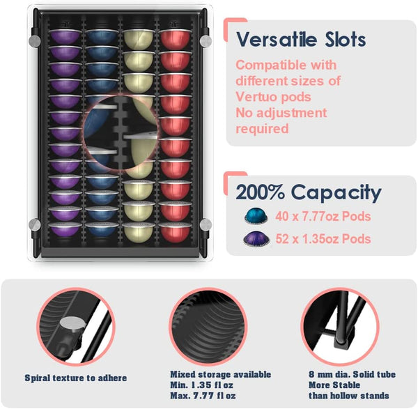 EVERIE Crystal Tempered Glass Organizer Drawer Holder Compatible with Nespresso Vertuo Capsules, Compatible with 40 Big or 52 Small Vertuoline Pods, 12'' Wide by 15.6'' Deep by 3.5'' High