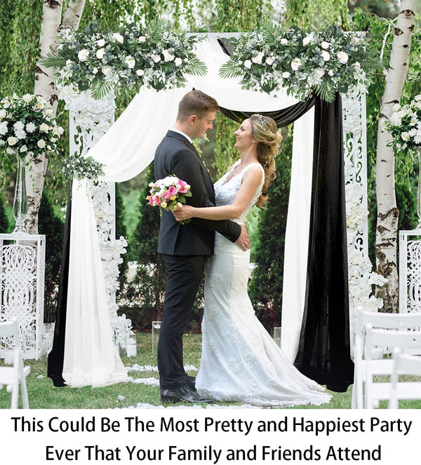 White and Black Wedding Arch Drapes - 2 Pcs 6 Yards each for Wedding Ceremony Backdrop Decorations