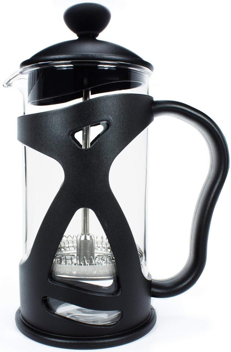 KONA French Press Coffee Press Maker With Reusable Stainless Steel Filter, Large Comfortable Handle & Glass Protecting Durable Black Shell