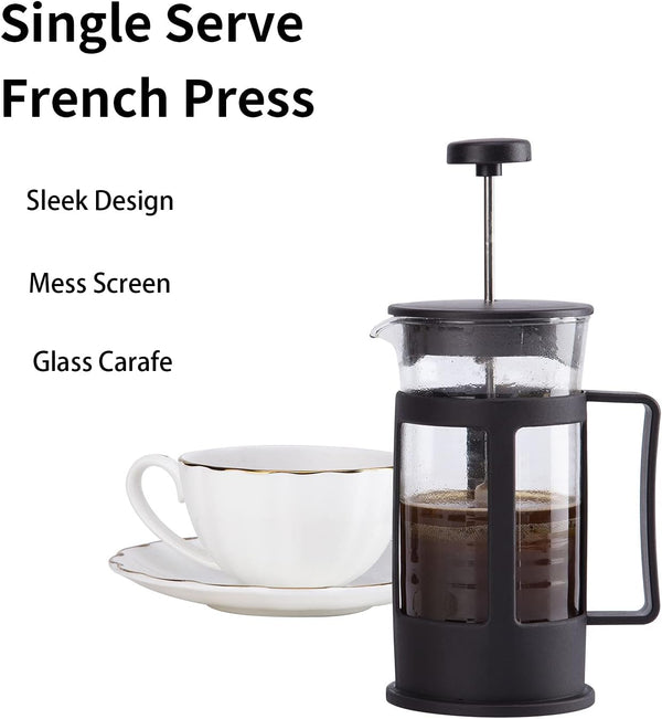 Entemah French Press Coffee Maker, Coffee Press with Heat Resistant Thickened Borosilicate Glass, 12oz(350ml) French press pot