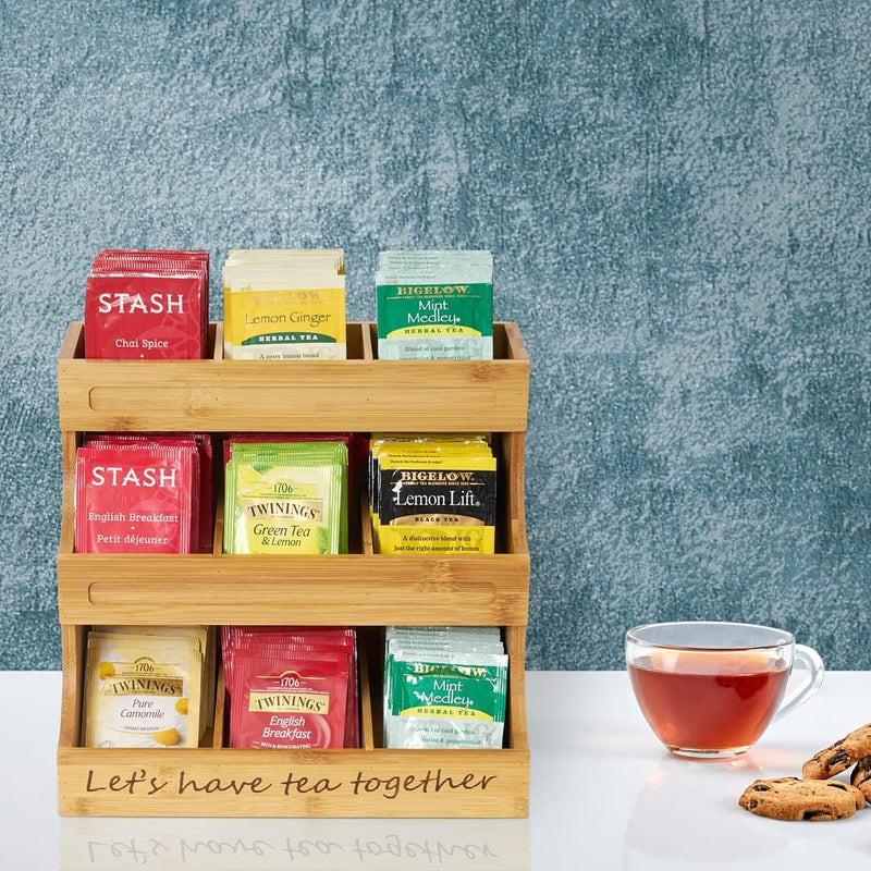 NHZ Tea Bag Holder Bamboo 3 Tier, Tea Holder for Tea Bags Organizer Over 180 Tea Bags Storage Cabinet and Counter. It's Can Hold Tea Bags, Coffee Pod, Sugar.