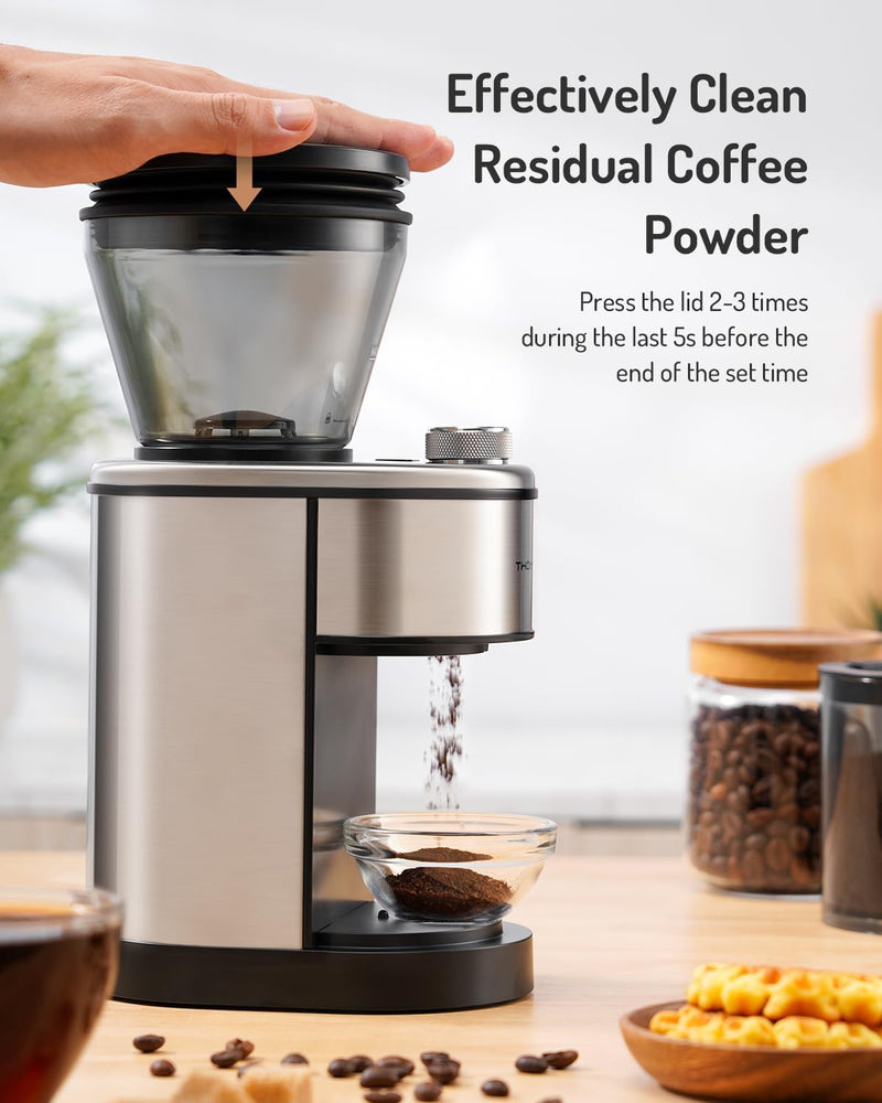 TWOMEOW Conical Burr Coffee Grinder, Stainless Steel Coffee Grinder Electric with 15 Precise Grind Settings for Espresso/Pour Over/Moka Pot/French Press/Cold Brew, Compact Design