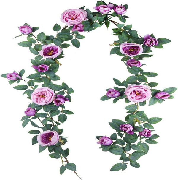 Purple Rose Garland Vine and Hanging Floral Arrangements - Wedding Decor