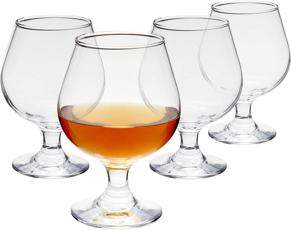 Juvale Set of 4 Brandy Snifter Glasses for Whiskey, Short Stem Wine Glass Set for Bourbon, Cognac, Brandy (13oz)