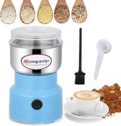 Moongiantgo Coffee Grinder Electric, Mini Spice Grinder, 200W 10s Fast Grinding, Dry Grain Mill for Spices Seeds Rice Beans Seasonings, with Replacment Stainless Steel Blade (Silver, 110V)