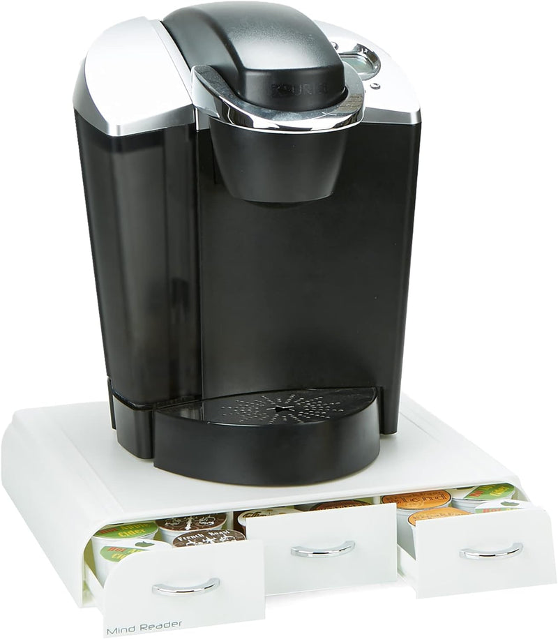 Mind Reader Single Serve Coffee Organizer with 3 Drawers 36 Pod Capacity, 13.5" L x 12.25" W x 2.5" H, Black