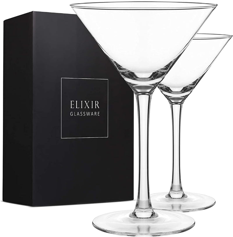 ELIXIR GLASSWARE Martini Glasses Set of 4 - Hand Blown Crystal Martini Glasses with Stem - Elegant Cocktail Glasses for Bar, Martini, Cosmopolitan, Manhattan, Gimlet, Pisco Sour 9oz, Clear…