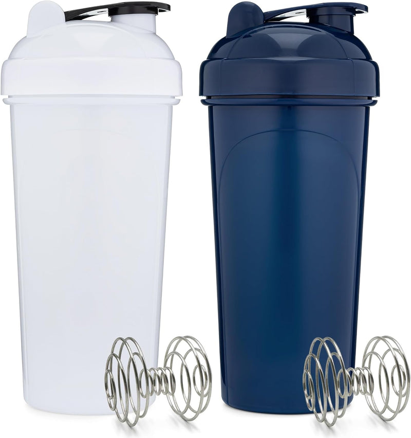 GOMOYO [4 Pack] 28 oz Shaker Bottle 4-Pack with Mixing Agitators for Protein Mixes Pack is BPA Free and Dishwasher Safe (White, Black/Gold, Moss, Navy)