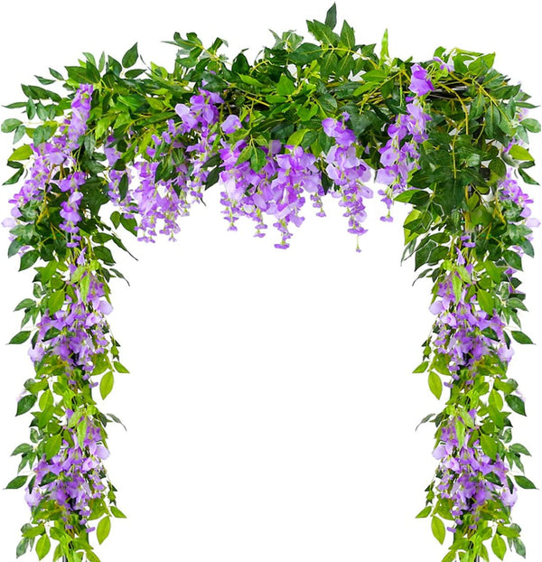 Artificial Wisteria Garland - 4Pcs 66FtPiece Hanging Flowers for Home Garden Wedding Decor Purple