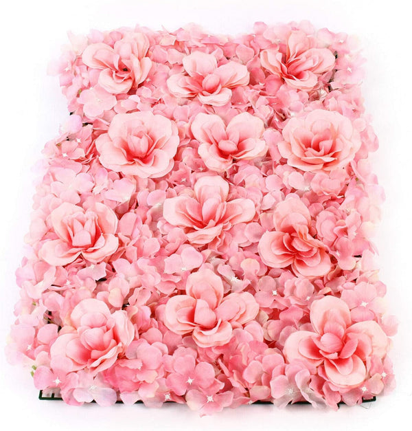 12 Pack Artificial Flower Wall Panels - Hydrangea and Rose Backdrop for Wedding and Events - Pink 12 PCS