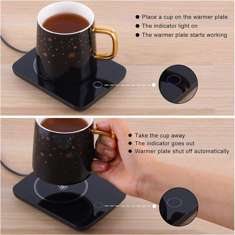 Misby Mug Warmer & Coffee Mug, Coffee Cup Warmer for Desk Auto On/Off Gravity-Induction Mug Warmer for Office Desk Use, Coffee Warmer Plate Keeps Coffee Beverage Tea Hot with Cup Lid