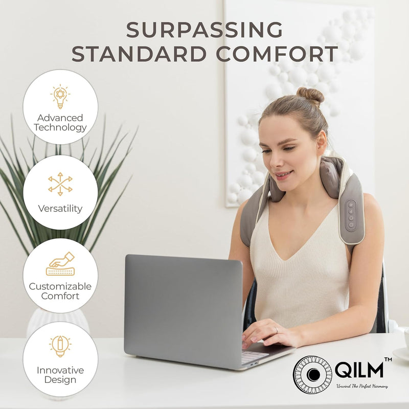 QILM Back and Neck Massager with Heat, Multifunctional 5D Shiatsu Massaging for Pain Relief Deep Tissue, Portable Pillow Heating Pad for Traps, Kneading & Shoulder Therapy Stress Relax for Full Body