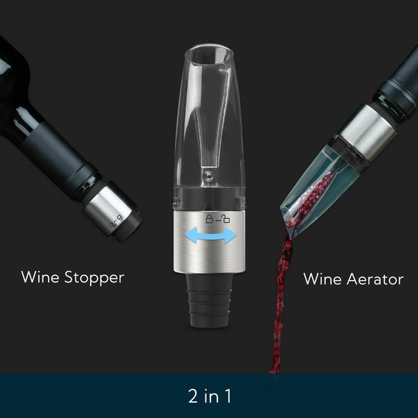 KITCHENDAO 2-in-1 Wine Aerator Pourer and Stopper, Premium Wine Air Aerator Pourer Decanter Spout Dispenser No Drip or Spill - BPA Free - Improve Taste and Bouquet Instantly - Dishwasher Safe - Black