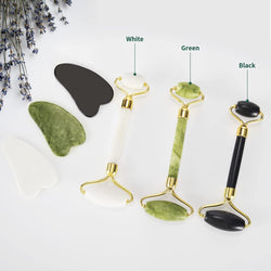 Jade Roller Gua Sha Set - Facial Skin Care Set, Facial Beauty Tools, Natural Beauty Skin Care Tools, Face Roller Massager for Face, Neck, and Eye Treatment (Green)