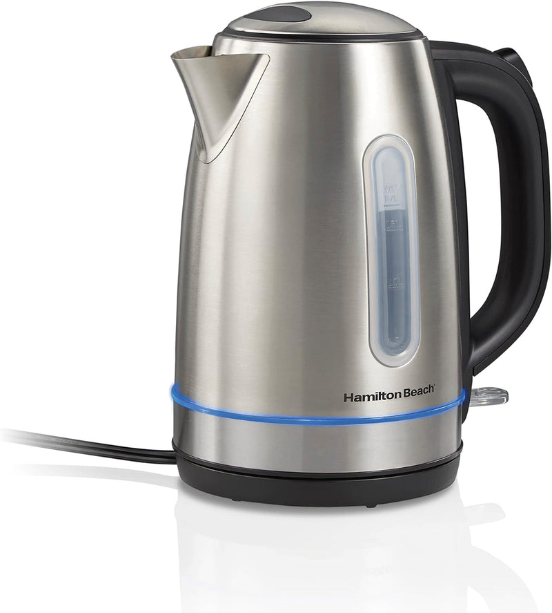 Hamilton Beach Electric Tea Kettle, Water Boiler & Heater, 1.7 Liter, Cordless Serving, 1500 Watts for Fast Boiling, Auto-Shutoff and Boil-Dry Protection, Stainless Steel (40880)