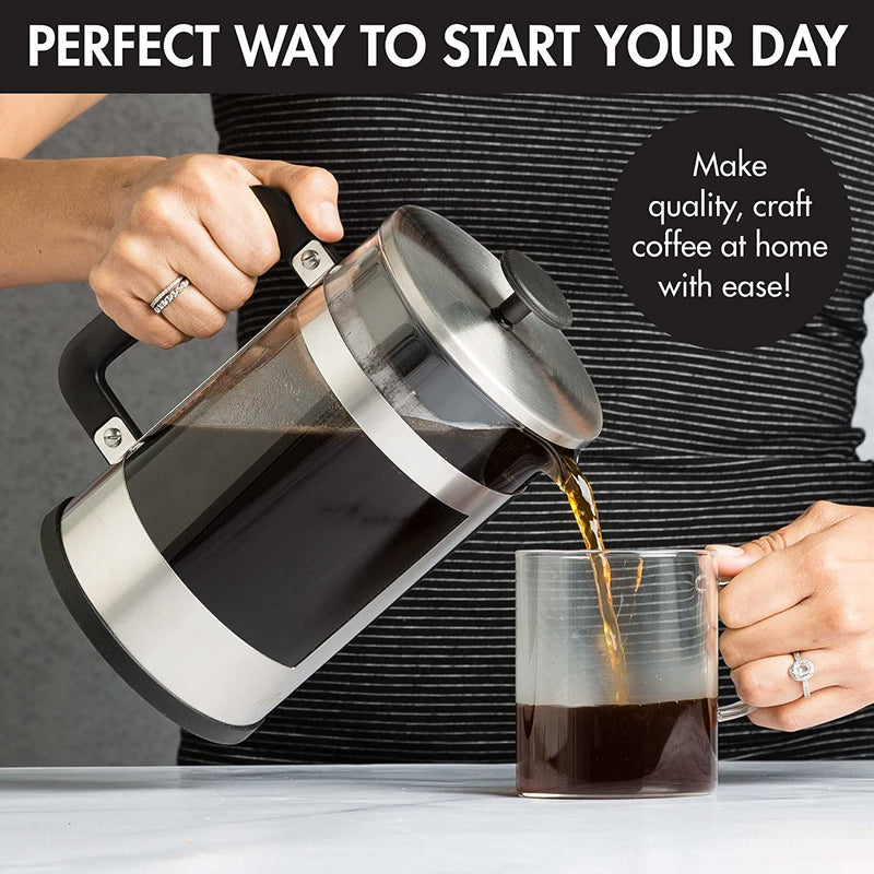 Primula 2-in-1 French Press Cold Brew One Coffee Maker, Comfort Grip Handle, Durable Glass Carafe, Perfect Size, 6 Cup, Stainless Steel