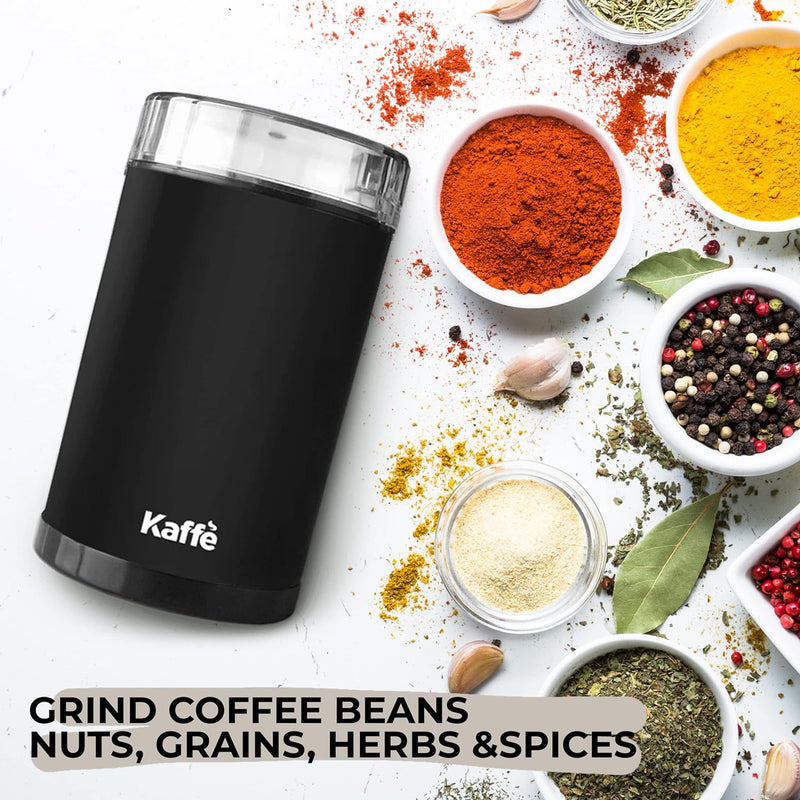 Kaffe Electric Coffee Bean Grinder w/Cleaning Brush. Easy On/Off Operation for Espresso, Cold Brew, Herbs, Spices, Nuts. (14 Cup / 3.5oz) Black