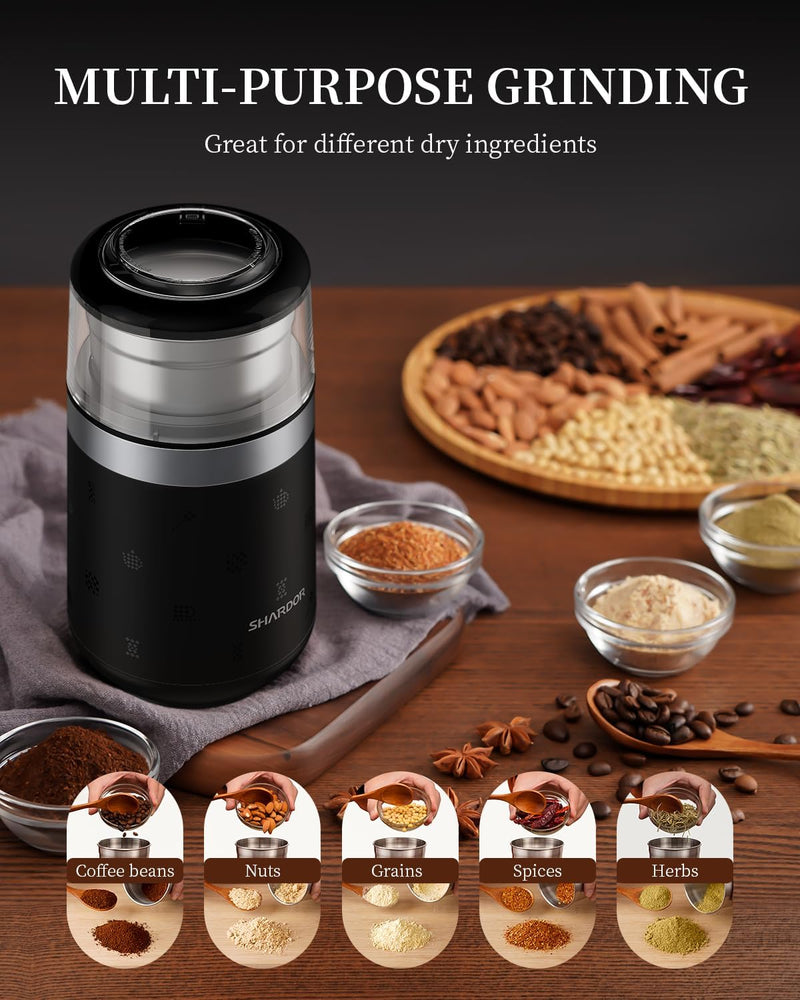 SHARDOR Coffee Bean Grinder Electric for Espresso, Silent Spice Grinder for Quiet Grinding, Herb Grinder for Home Use with Removable Stainless Steel Bowl, Black