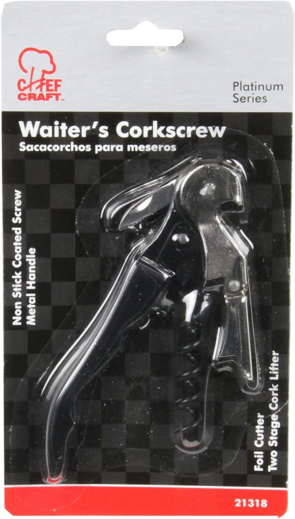 Chef Craft Select Waiters Corkscrew with Foil Cutter and Bottle Opener, 5 inches in Length, Stainless Steel/Black