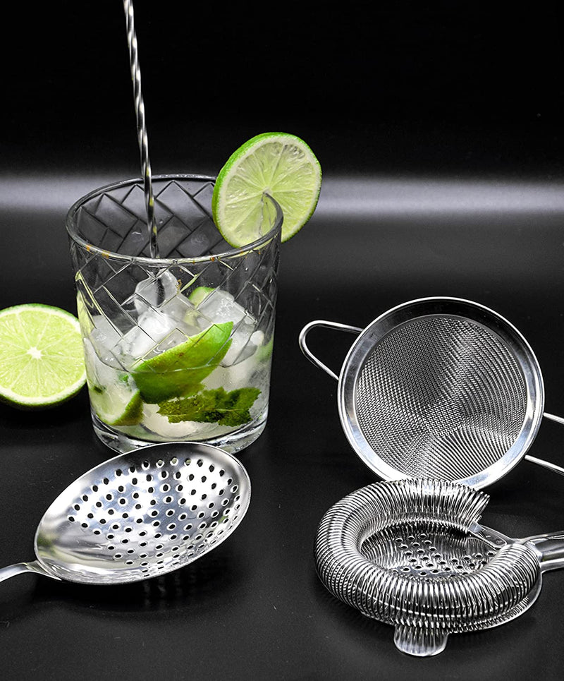 TheBarsentials Cocktail Strainer Set Stainless Steel Bar Tool with Stirring Spoon - Hawthorne Strainer, Julep Strainer, Fine-Mesh Strainer/Sifter