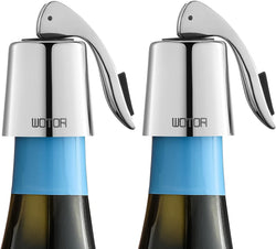 WOTOR Wine Stoppers Stainless Steel Wine Bottle stopper Plug with Silicone, Reusable Wine Saver, Wine Corks, Decorative Wine Bottle Sealer Leak proof Keep Fresh Silver 2 pack