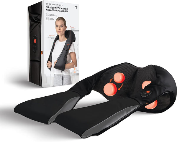 Sharper Image Shiatsu Neck + Back Kneading Massager, Rotating Massage Nodes with Arm Straps, Pain & Tension Relief, Improve Relaxation & Circulation, Reduce Stress, Valentine's Day Gift