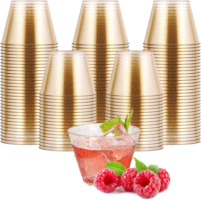 5 oz 100 Pack Small Glitter Disposable Cups, Glitter Plastic Cups, Disposable Plastic Shot Glasses for Parties, Plastic Cocktail Glasses, Wedding Tumblers,Perfect for Halloween Thanksgiving Christmas