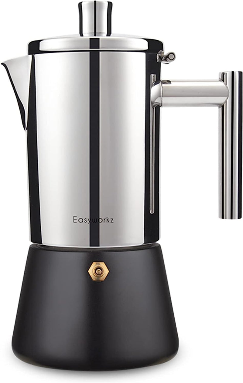 Easyworkz Diego Stovetop Espresso Maker Stainless Steel Italian Coffee Machine Maker 4Cup 6.8 oz Induction Moka Pot