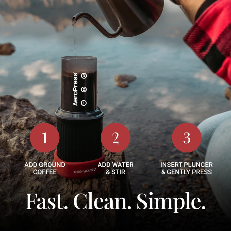 Aeropress Go Travel Coffee Press Kit - 3 in 1 brew method combines French Press, Pourover, Espresso - without grit or bitterness - Small portable Full bodied coffee maker for camping & travel