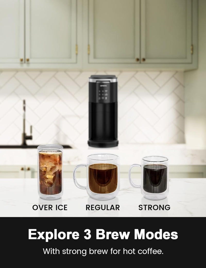 Hot and Iced Coffee Maker for K Cup and Ground Coffee, 5-6 Cups Coffee Maker and Single-serve Brewers with 40oz Large Water Reservoir, Strong Brew Mode, Descale Reminder and Self Cleaning
