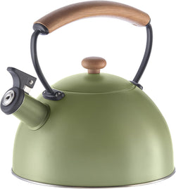 OGGI Tea Kettle for Stove Top - 85oz / 2.5lt, Stainless Steel Kettle with Loud Whistle & Stay-Cool Wood Handle, Ideal Hot Water Kettle and Water Boiler - Green