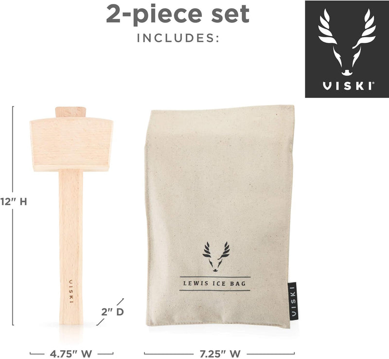 Viski Professional Lewis Bag and Mallet Bartender Kit & Bar Tools Kitchen Accessory 12", Ice Bag & Mallet