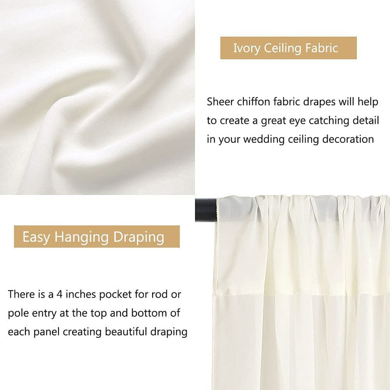 Chiffon Wedding Arch Drapes - 6 Panel Ivory Fabric - 5Ftx10Ft - CeremonyReception Decor