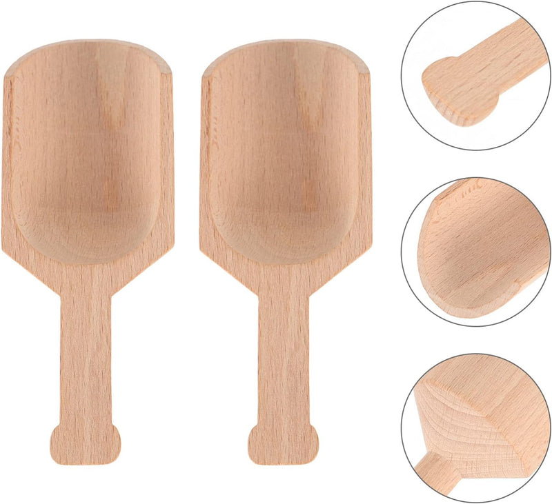 2Pcs salt scoop Wooden Scoop Bath Salt Scoops Unfinished Wood Scoop Multipurpose Scoop Spoon Large Tea Scooper with Handle Kitchen wooden spoon Utensils coffee scoop spoon