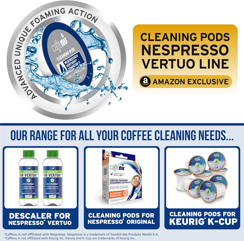 Caffenu | 4 Nespresso Vertuo Cleaning Capsules | Cleans & Maintains all Nespresso Vertuo Machines | Coffee Machine Cleaner for Crisp Coffee | Nespresso Cleaner Capsules | Complete your Barista Kit