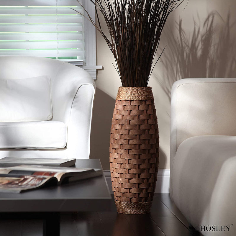 Hosleys 24 Wood and Grass Floor Vase - Versatile Home Decor