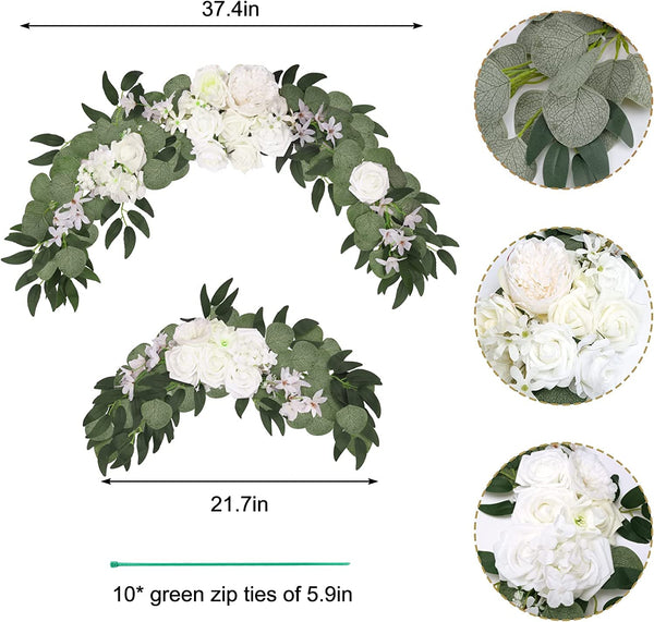 2Pcs Fake Rose Garland Flower Swags - Ivory Greenery Wedding Arch Decorations