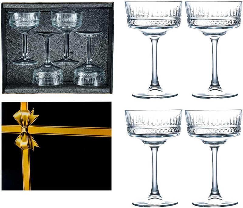 the mask el turko Vintage Coupe Glasses Set of 4, Champagne, Cocktail, Martini, Wine Glasses, Long Stem Glassware, (8.8oz/260ml) (4 Pcs)