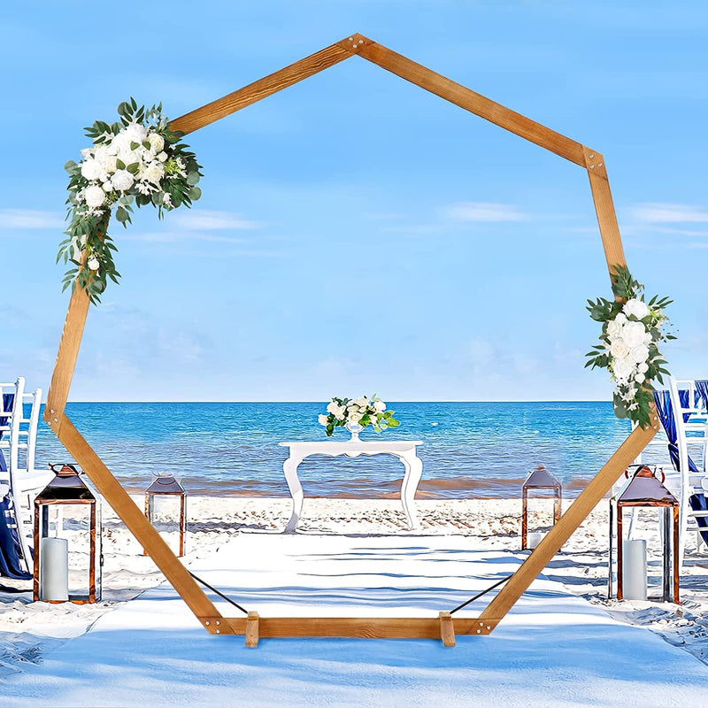 72FT Heptagonal Wood Wedding Arch - Ceremony Arbor Stand Backdrop Decoration
