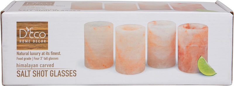 D'Eco Himalayan Salt Shot Glasses (4 Pack) - Hand-Carved 3" All-Natural Pink Salt Tequila Shooters - Add light salt flavor to any drink without the mess - Holiday Party Exchange & Christmas Gift Idea