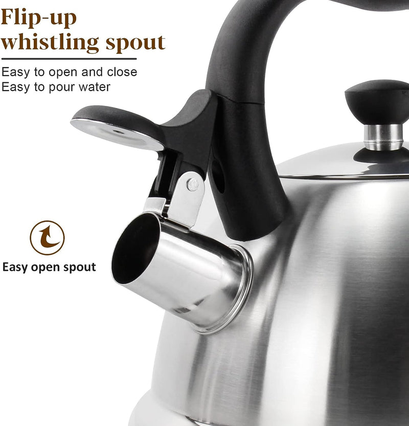 3.17QT Whistling Tea Kettle for Stove Top, Foldable Handle, Compatible with All Burners Including Induction, 18/10 Stainless Steel Stovetop Kettle Tea Kettle 3L