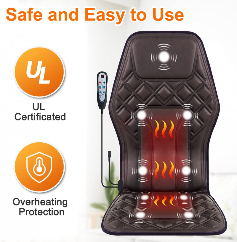 Vibration Back Massager with Heat,Massage Chair Pad to Release Stress and Fatigu,9 Vibration Massage Nodes & 2 Heat Levels, Chair Seat Massager for Home Office, Gifts for Women/Men,PU Leather