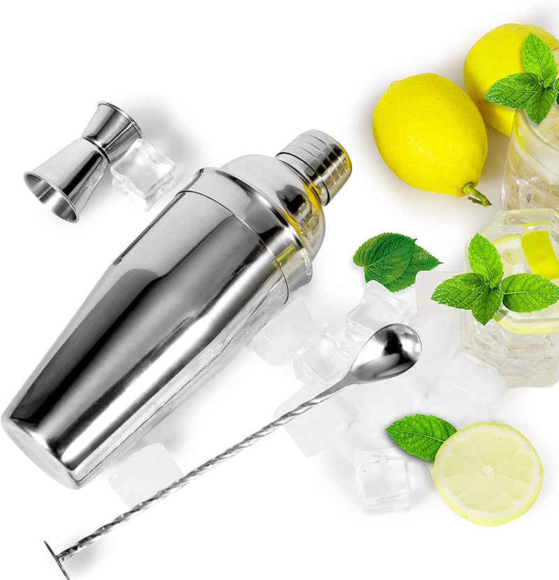 24oz Cocktail Shaker Bar Set - Professional Margarita Mixer Drink Shaker and Measuring Jigger & Mixing Spoon Set - Professional Stainless Steel Bar Tools Built-in Bartender Strainer for Martini Kit