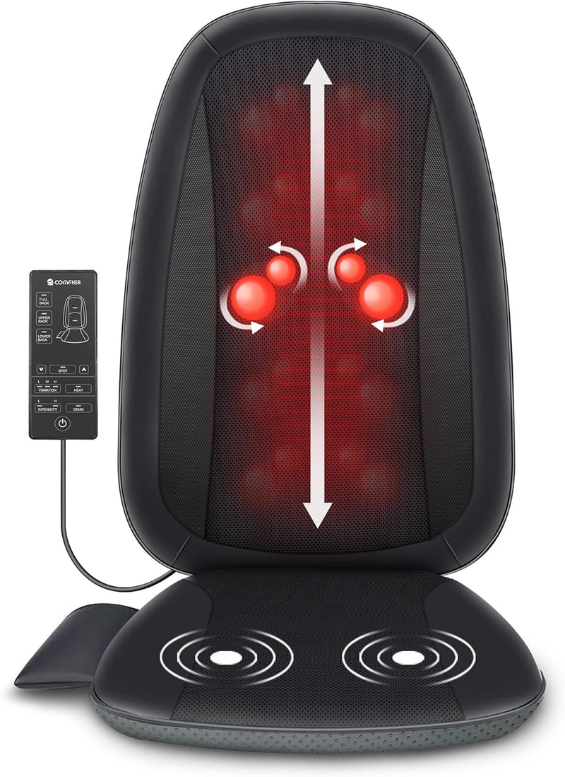 COMFIER Shiatsu Back Massager with Heat -Deep Tissue Kneading Massage Seat Cushion, Massage Chair Pad for Full Back, Electric Body Massager for Home or Office Chair use, Gifts for Men, Dad