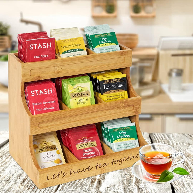 NHZ Tea Bag Holder Bamboo 3 Tier, Tea Holder for Tea Bags Organizer Over 180 Tea Bags Storage Cabinet and Counter. It's Can Hold Tea Bags, Coffee Pod, Sugar.