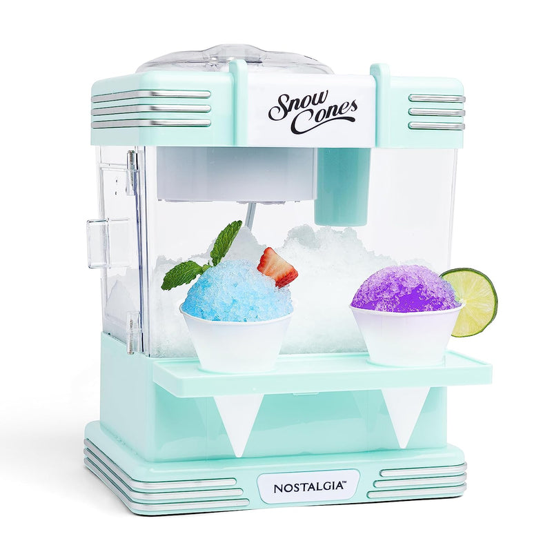 Nostalgia Snow Cone Shaved Ice Machine - Retro Table-Top Slushie Machine Makes 20 Icy Treats - Includes 2 Reusable Plastic Cups & Ice Scoop - Retro Red