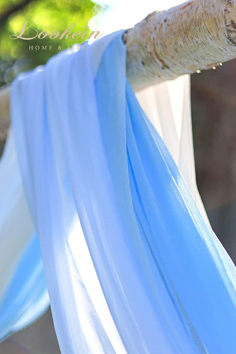 Wedding Arch Fabric Drapes Sheer Backdrop Curtain Panels - 3 Panels 30 x 6 Yards - Dusty Blue  White