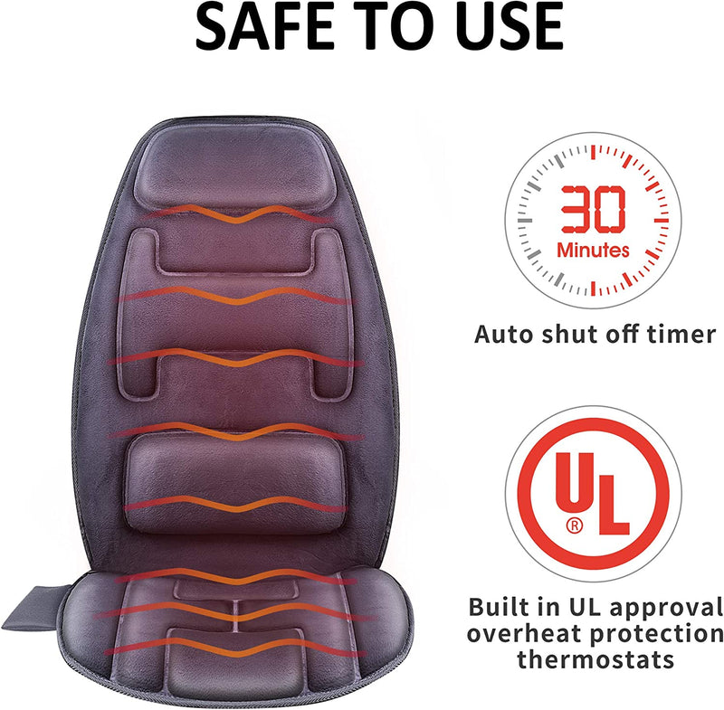 Snailax Massage Seat Cushion with Heat - Extra Memory Foam Support Pad in Neck and Lumbar,10 Vibration Massage Motors, 2 Heat Levels, Back Massager Chair Pad for Back